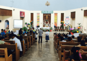 The base chapel was filled for morning Mass