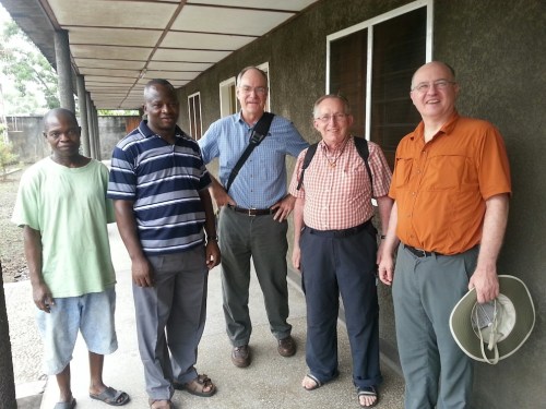 Fr. Charles Brown (middle, with blue shirt), Fr. Claude Bédard (member of the Canadian Region) and Fr Stephen Huffstetter with Congolese confreres.
