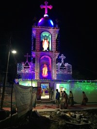 The church was lighted for the celebration